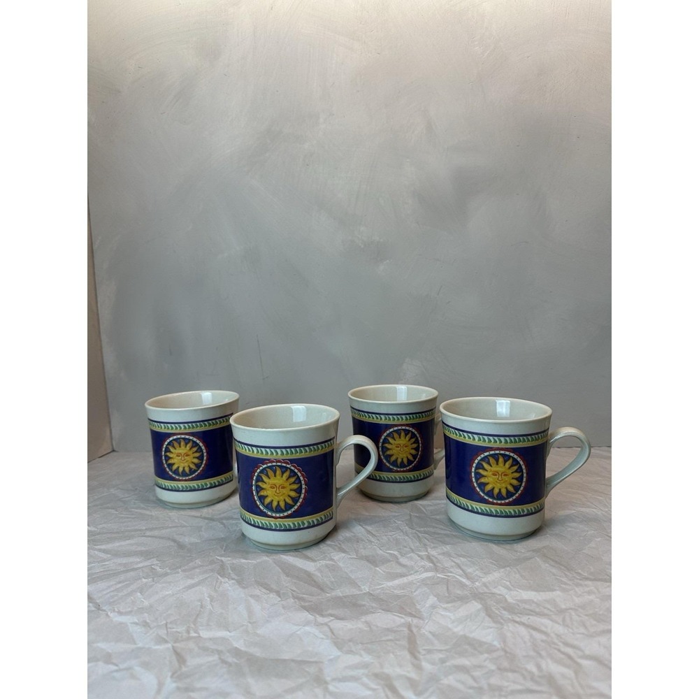 Vintage Gibson 'Soleil' Stoneware Coffee Mug 90s Celestial Sun Set of 4